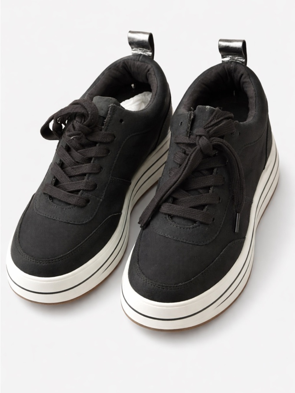 Zara Black Canvas Platform Sneakers with White Sole